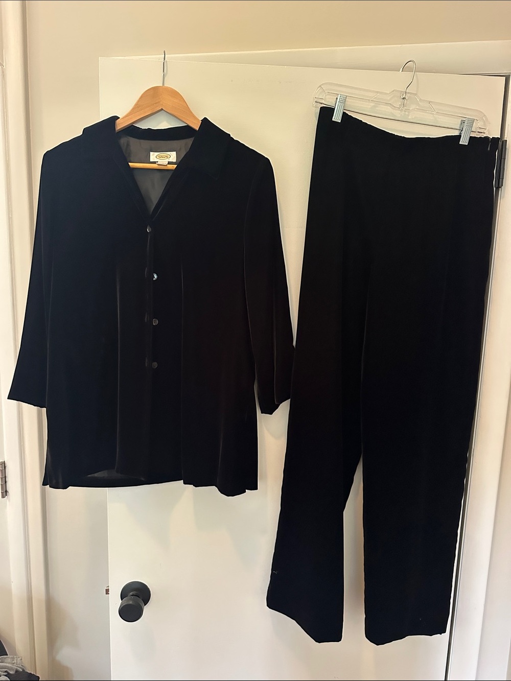Talbots Black Velvet Wide-Leg Pants with Coordinating Button-Front Jacket